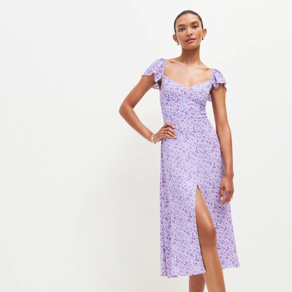 Reformation Purple Floral Baxley Dress